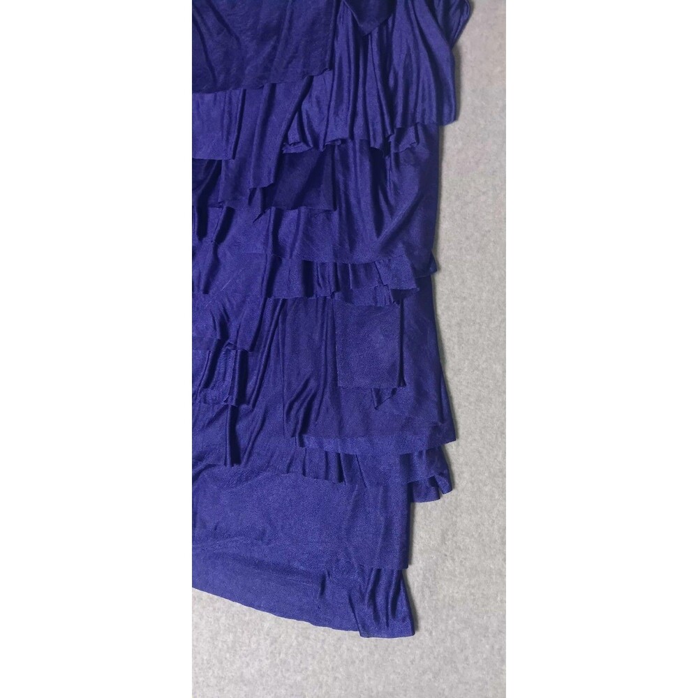 BCBG Maxazria One Shoulder Tiered Ruffle Layered Mini Cocktail Dress L Blue Y2K - Picture 6 of 13